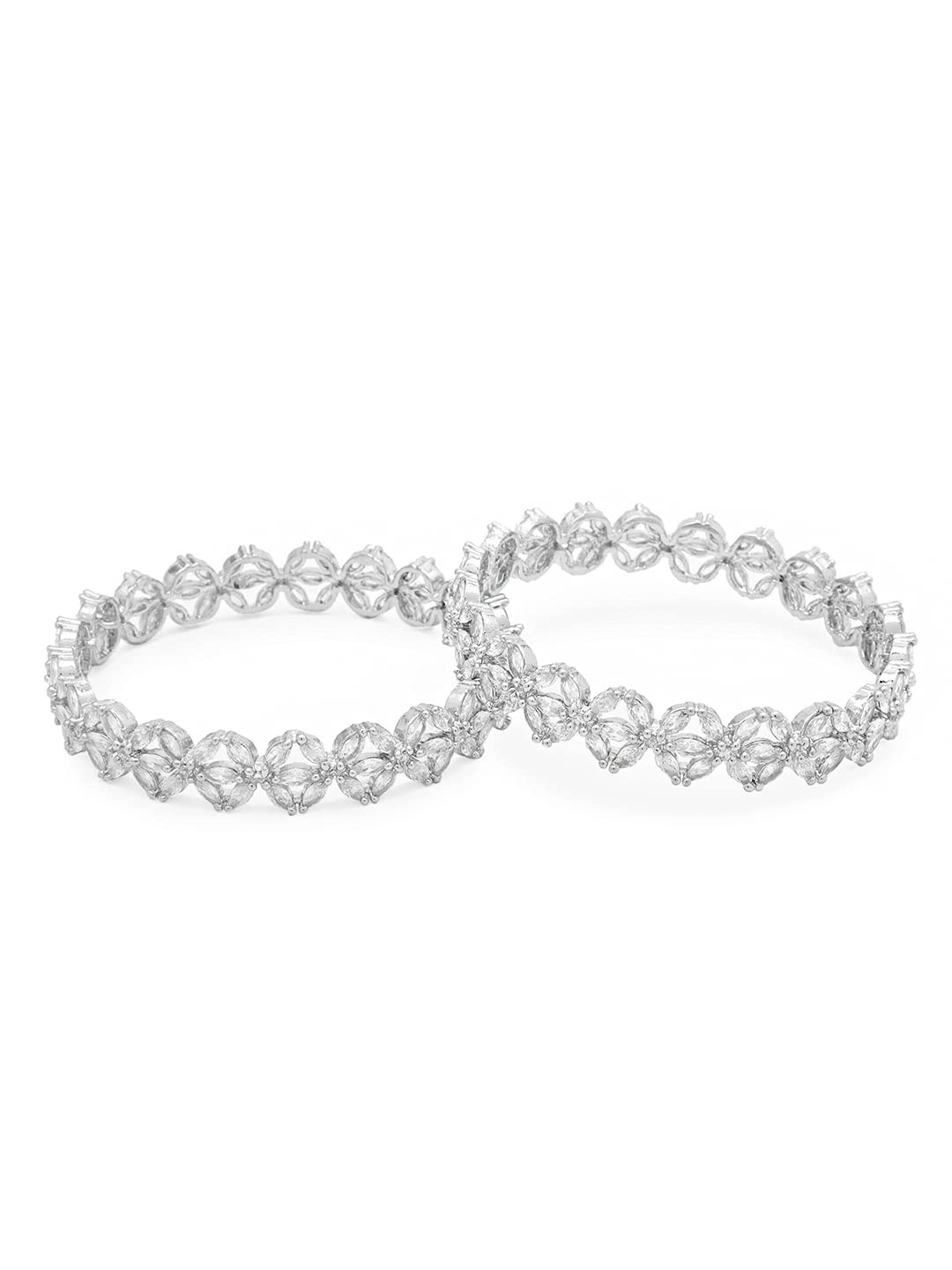 Silver Toned AD Floral 2 Pcs Set Bangles